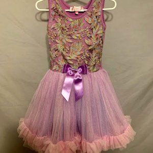Popatu 4T Purple Tutu Dress with Beautiful Floral Embroidered Design